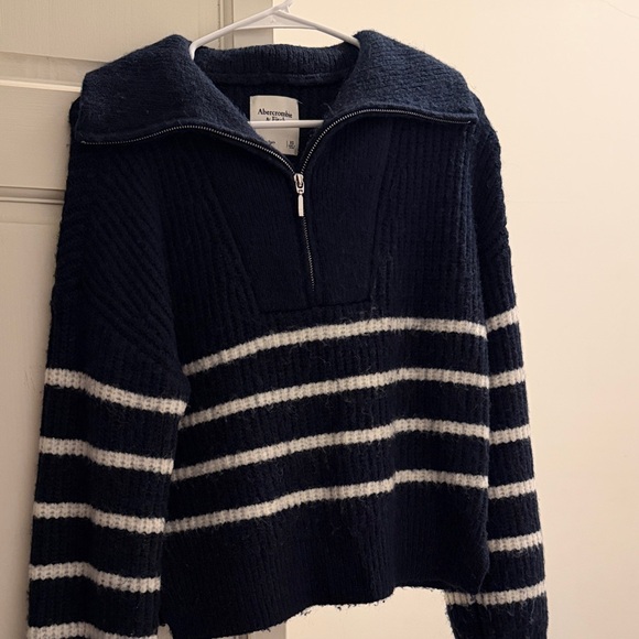 Abercrombie & Fitch Navy and White Striped Cowl Neck Sweater - Picture 3 of 3